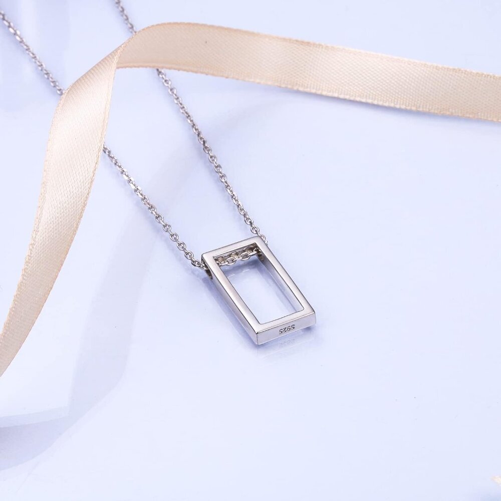 Delicate Adjustable Silver Rectangle Pendant Neck… - image 5